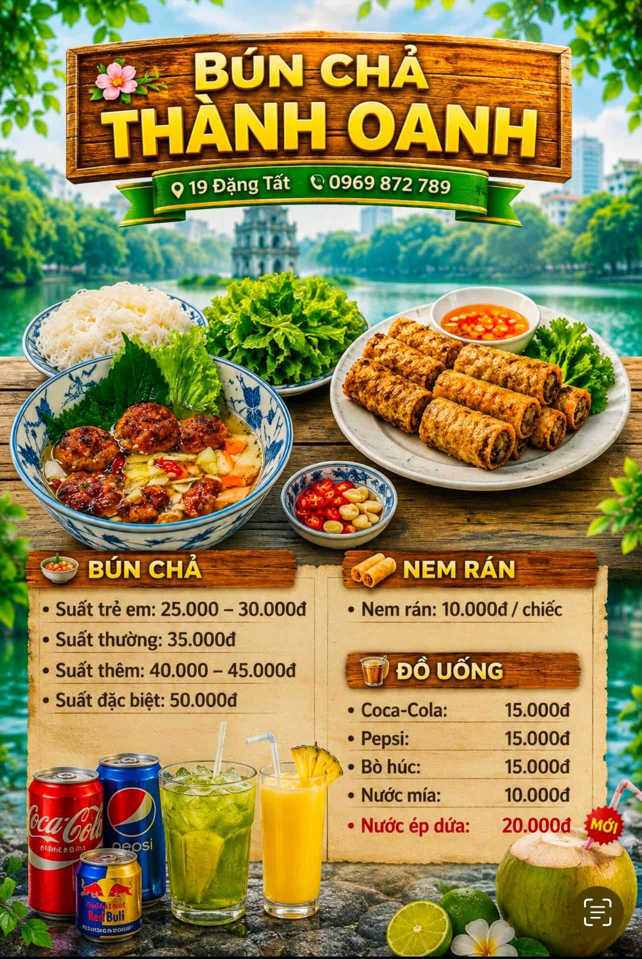 Ảnh 1 của Quán Bún Chả Thành Oanh - 19 Đặng Tất, mở cửa 6h-20h, ship tận nơi