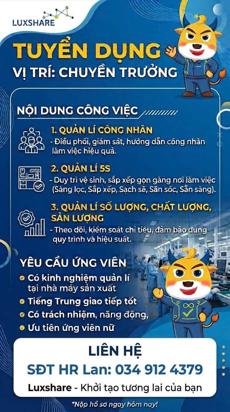 Ảnh 1 của Luxshare ICT Nghệ An tuyển dụng nhiều vị trí