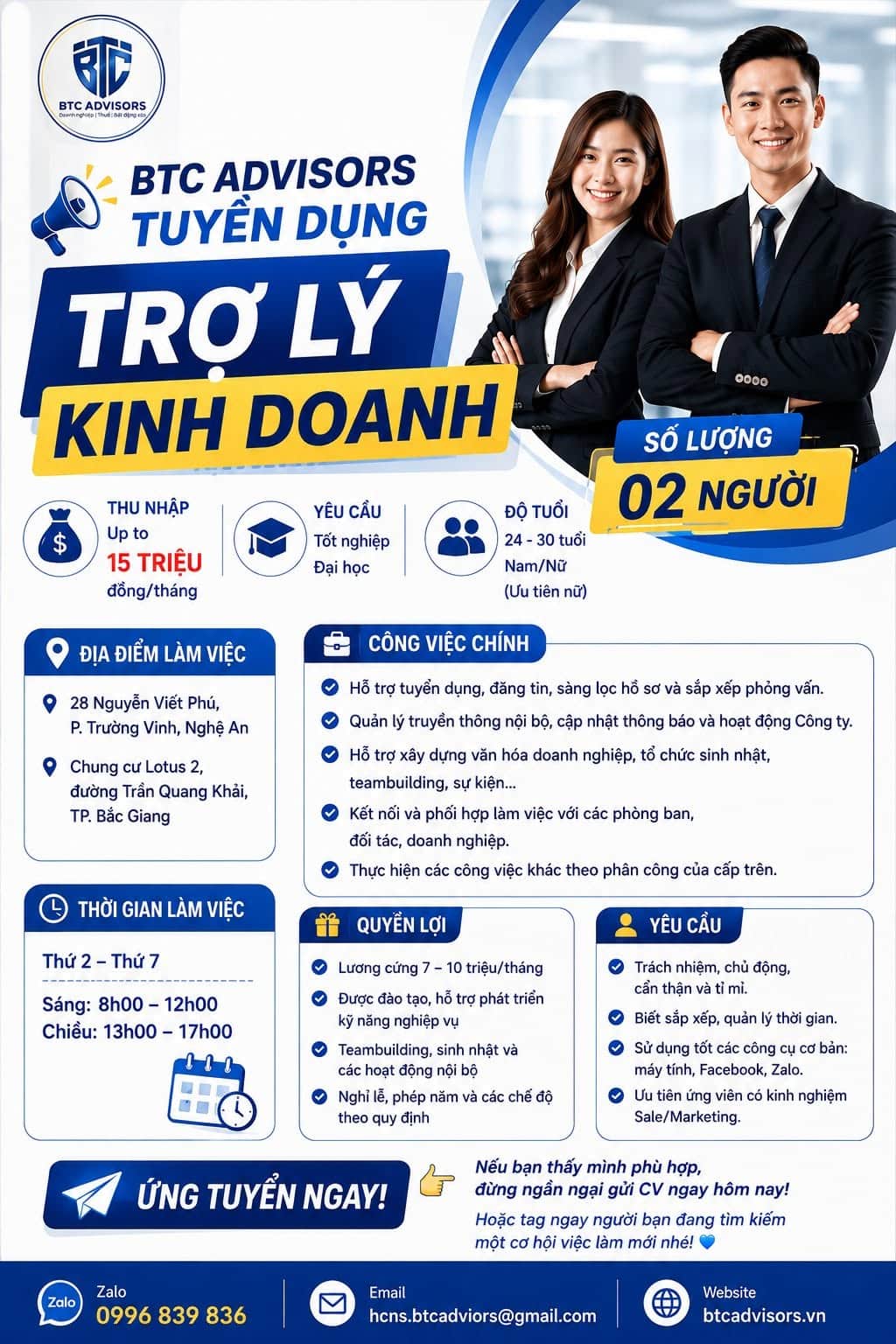 Ảnh 1 của Tuyển dụng Trợ lý Kinh doanh tại Nghệ An và Bắc Giang