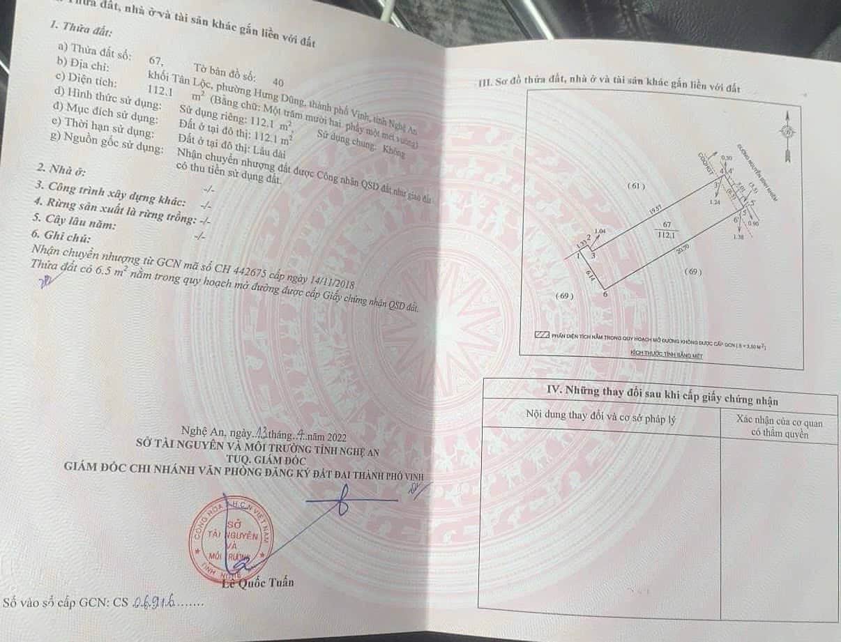 Ảnh 2 của Bán đất mặt đường Nguyễn Bỉnh Khiêm, Hưng Dũng, gần vòng xuyến Sun