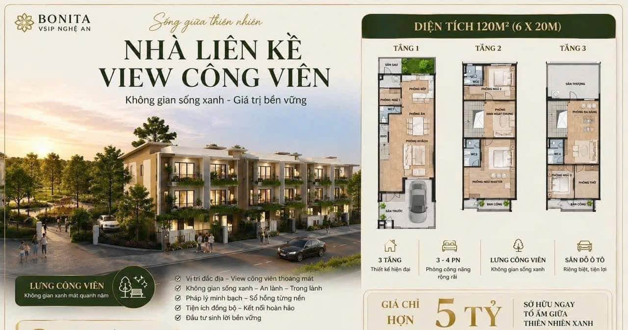 Ảnh 2 của Bán nhà phố 120m² tại KĐT VSIP Nghệ An, 3 tầng, đường 13m