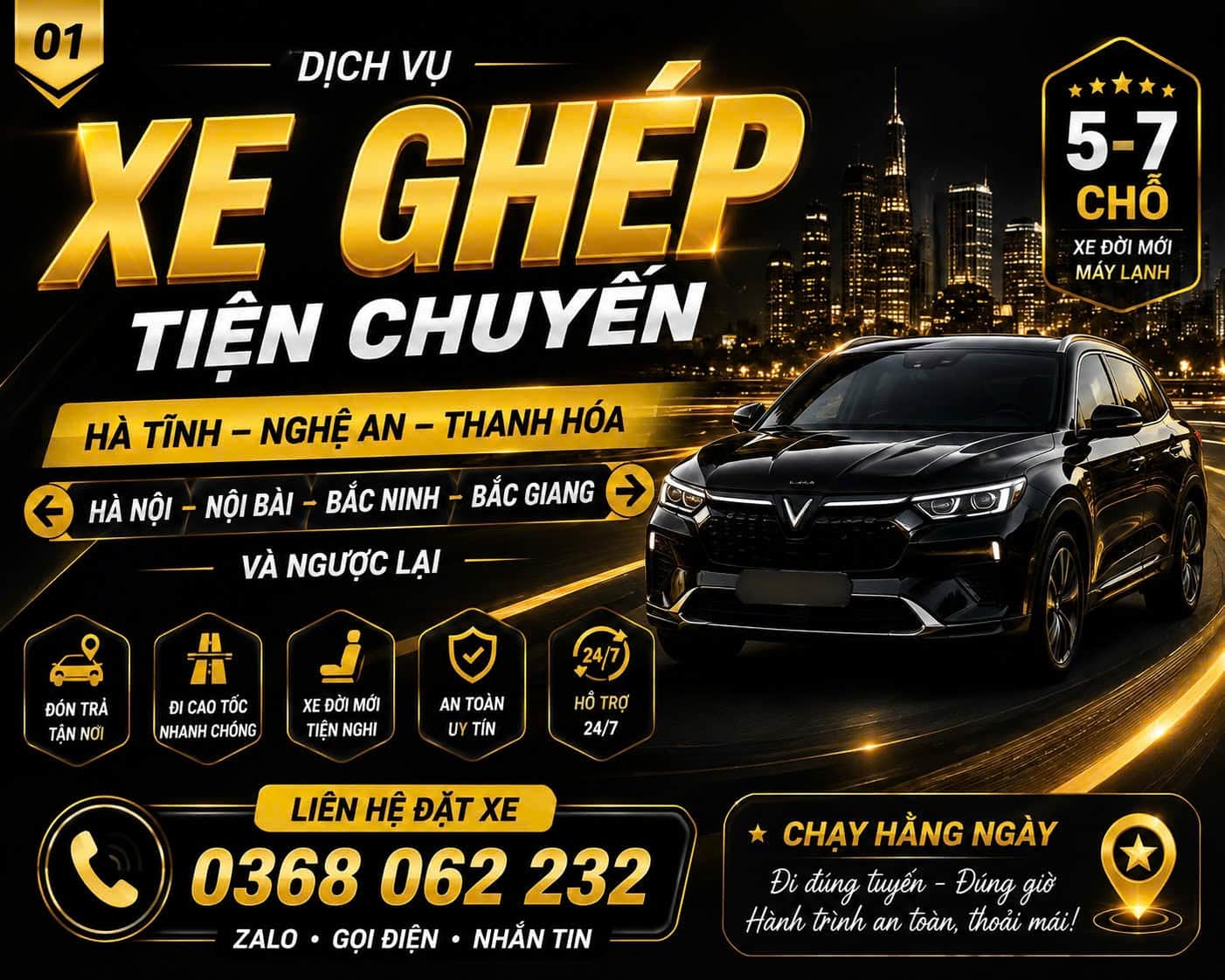Ảnh 1 của Dịch vụ xe ghép, bao xe, đón trả tận nơi tuyến Nghệ An - Hà Nội