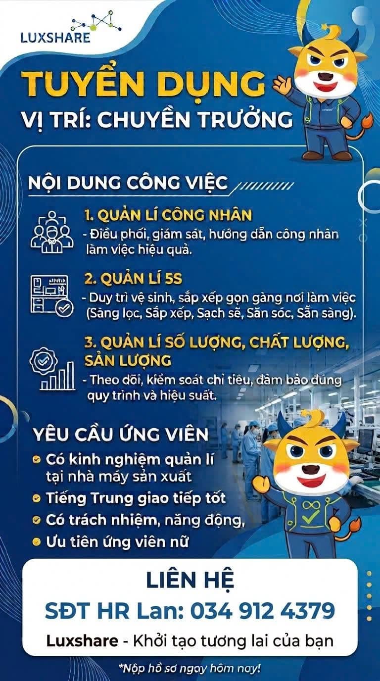 Ảnh 1 của Luxshare ICT Nghệ An tuyển dụng nhiều vị trí