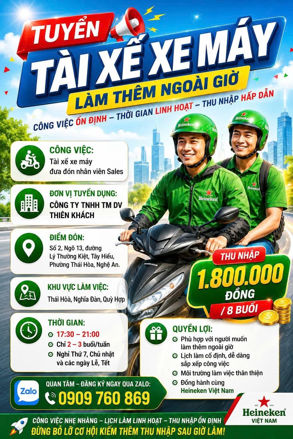 Ảnh 1 của Tuyển tài xế xe máy làm thêm ngoài giờ tại Thái Hòa, Nghệ An