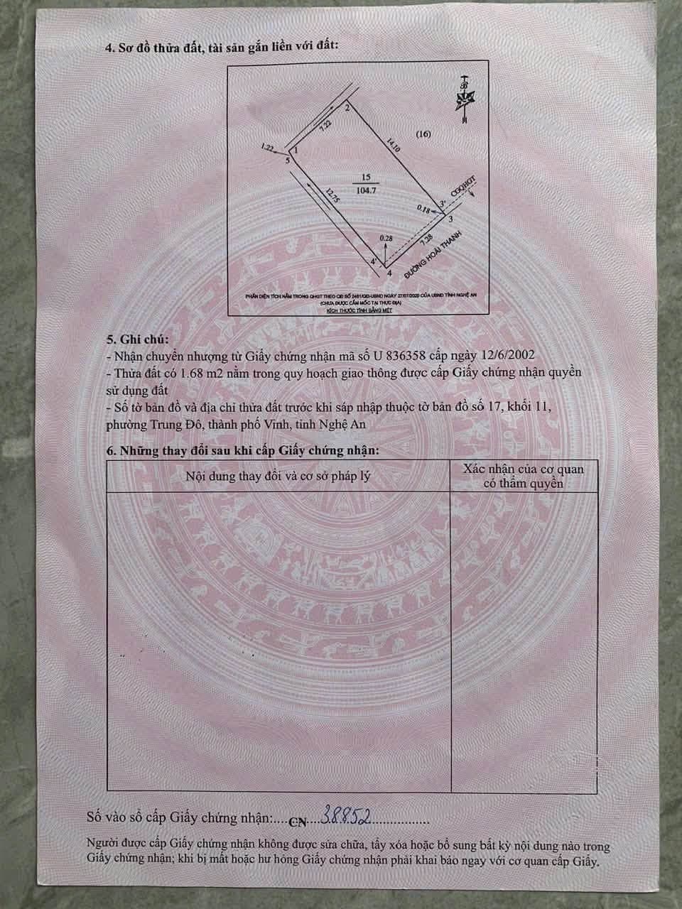 Ảnh 1 của Bán đất mặt đường Hoài Thanh gần ĐH Vinh, diện tích 105m2