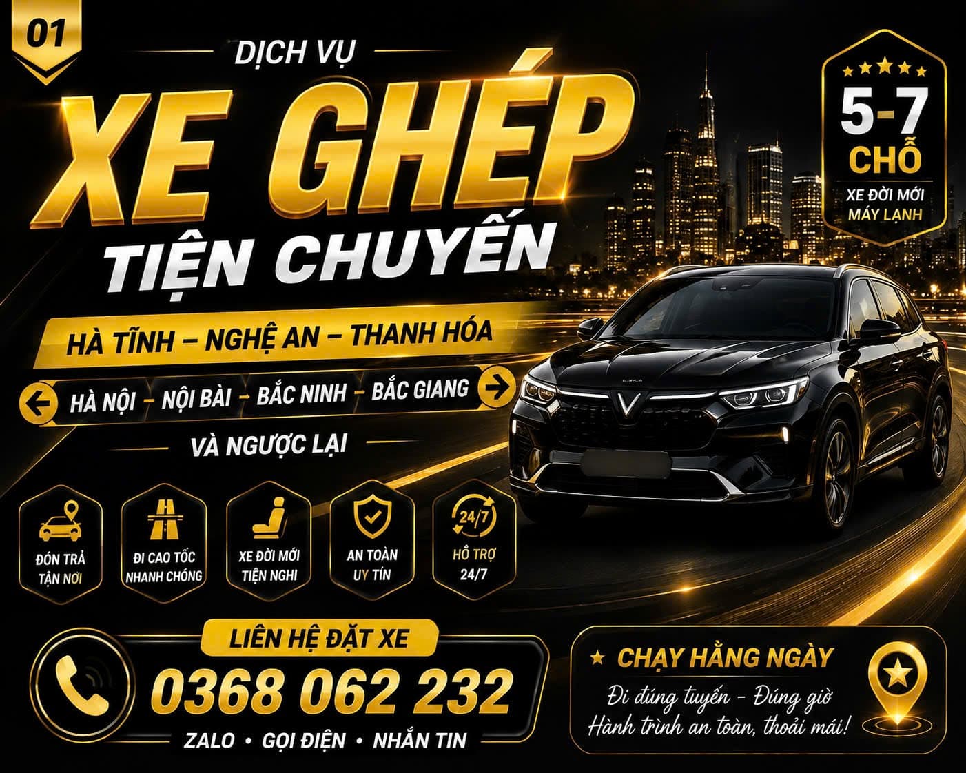 Ảnh 1 của Dịch vụ xe ghép, bao xe, đón trả tận nơi tuyến Nghệ An - Hà Nội