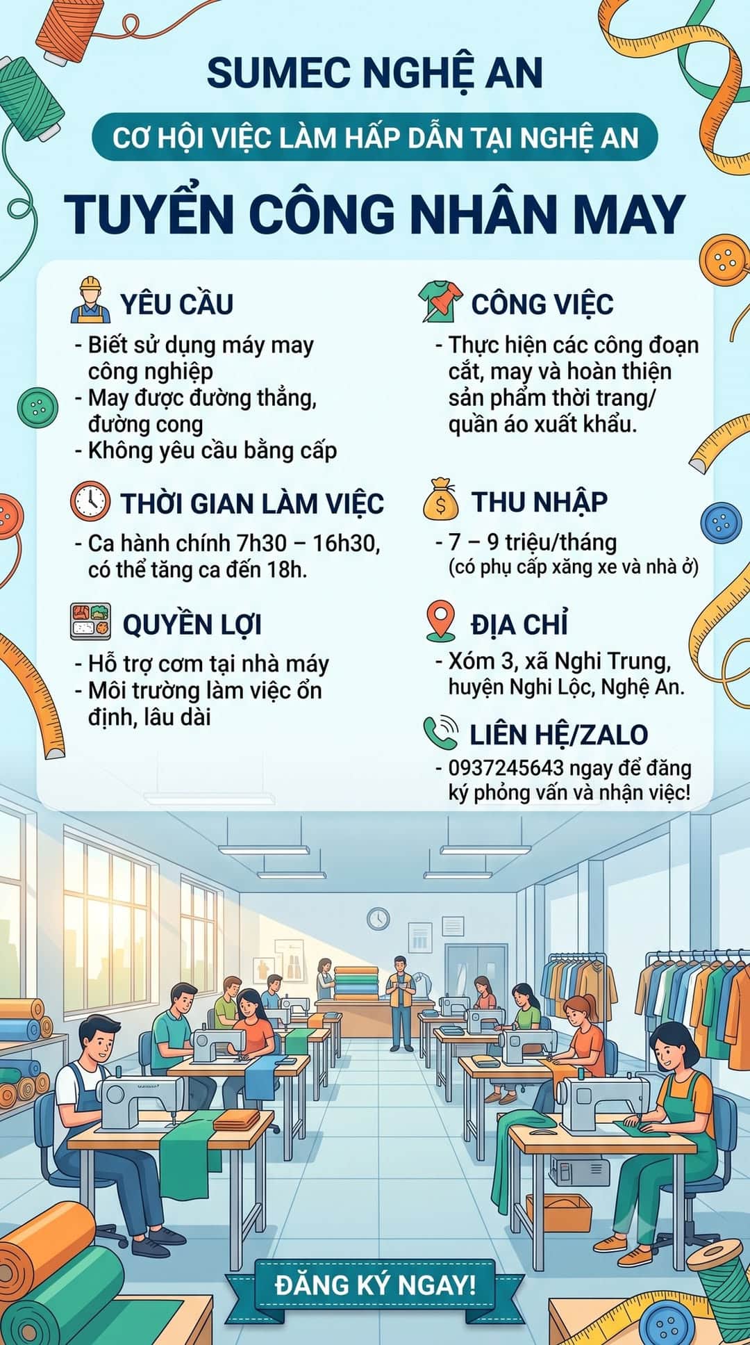 Ảnh 1 của Tuyển dụng nghề may mặc tại SUMEC Nghệ An